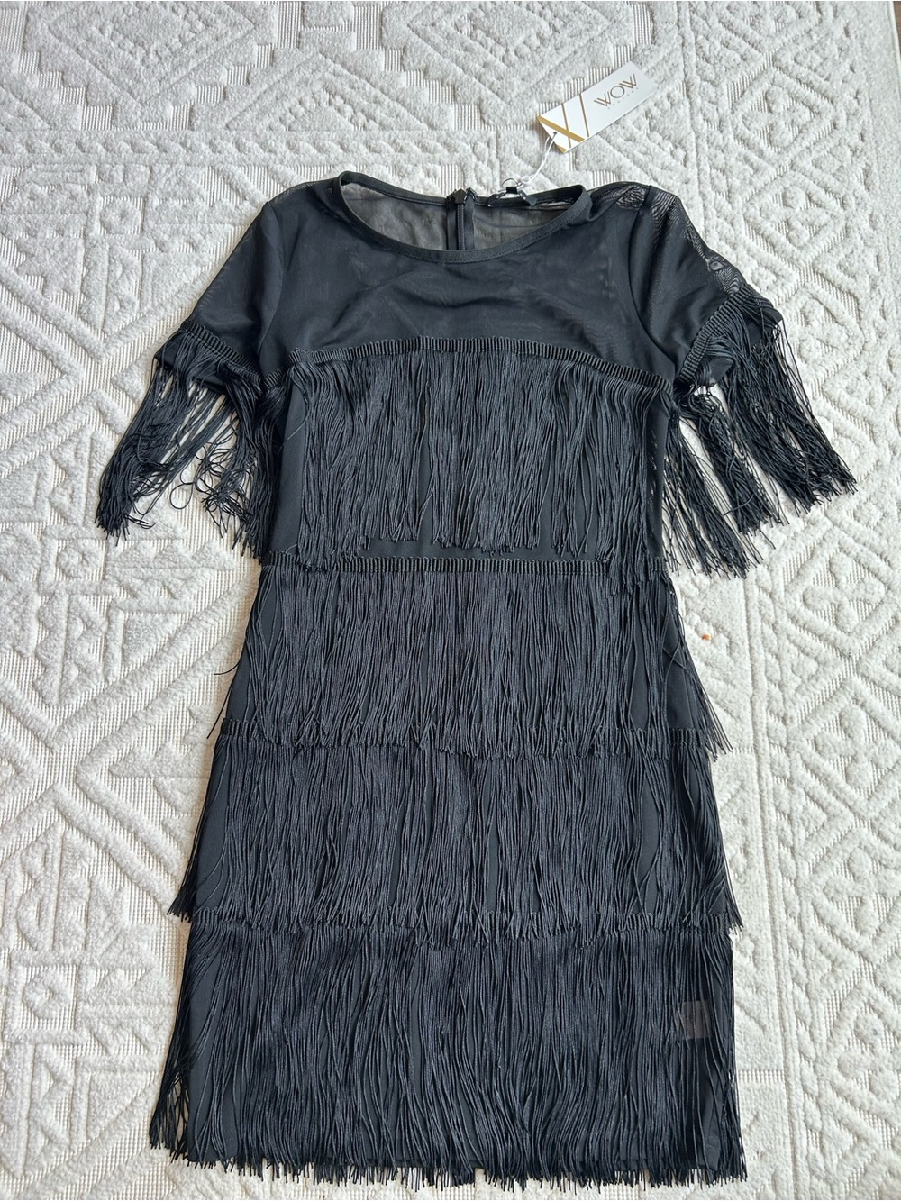 Sheer Black Fringe Tiered Shift Dress